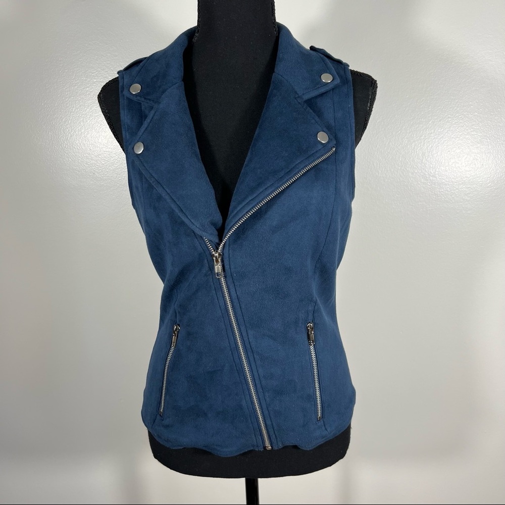 Pixley Dark Blue, Faux Suede, Zipper Vest 2 Front Pockets, Size XS
